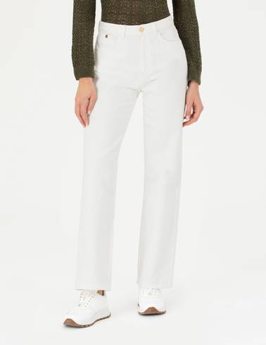 Beyaz High Waist Flare Fit Jean Pantolon