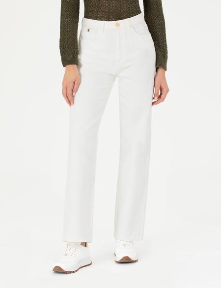 Beyaz High Waist Flare Fit Jean Pantolon - 50273785010