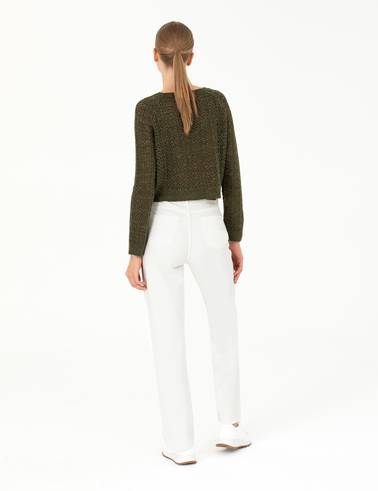 Beyaz High Waist Flare Fit Jean Pantolon