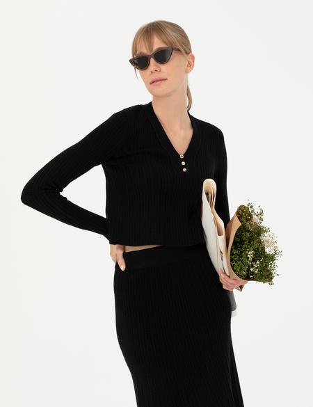 Siyah Ex Slim Fit V Yaka Kazak - 50276214027