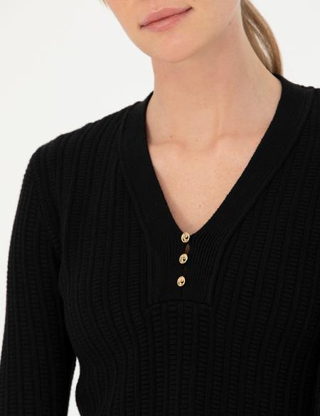 Siyah Ex Slim Fit V Yaka Kazak - 50276214027