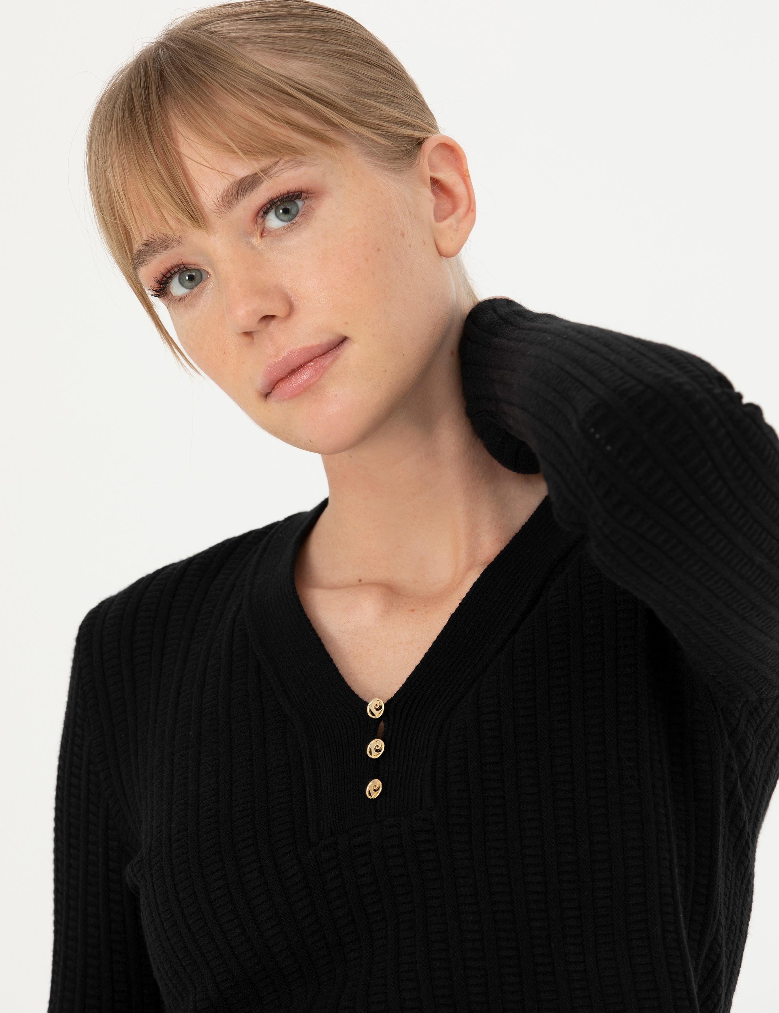 Siyah Ex Slim Fit V Yaka Kazak