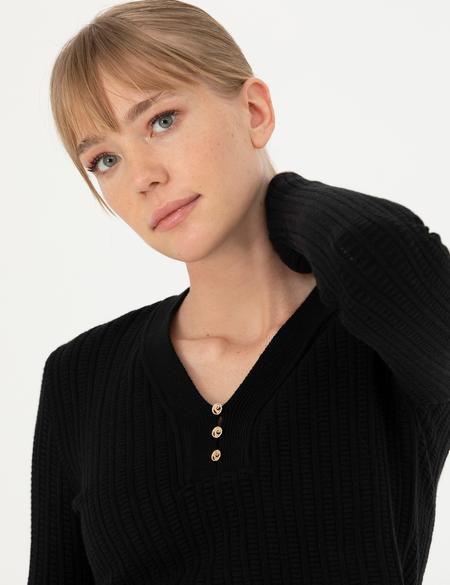 Siyah Ex Slim Fit V Yaka Kazak - 50276214027