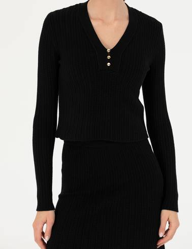 Siyah Ex Slim Fit V Yaka Kazak