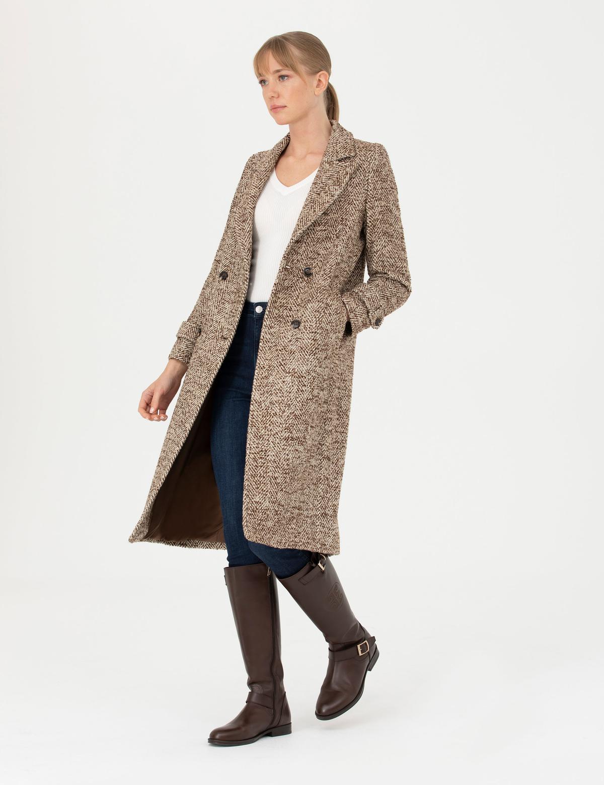 Kahverengi Kaşe Kaban - 50272211013