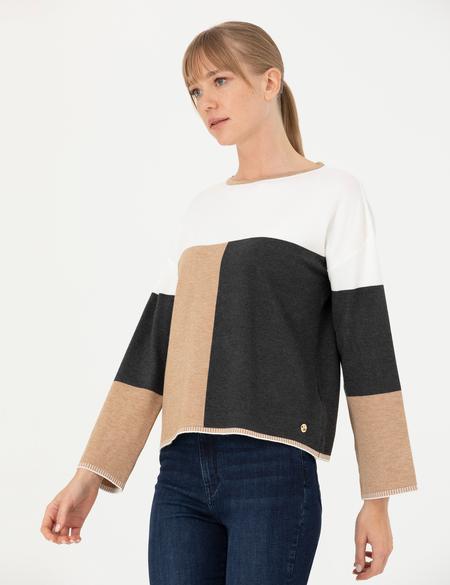 Çok Renkli Oversize Bisiklet Yaka Kazak - 50276223015
