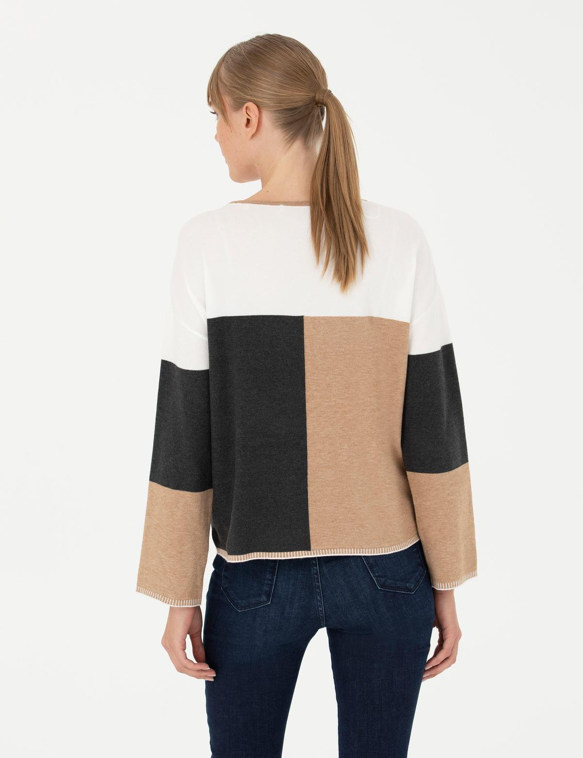 Çok Renkli Oversize Bisiklet Yaka Kazak - 50276223015