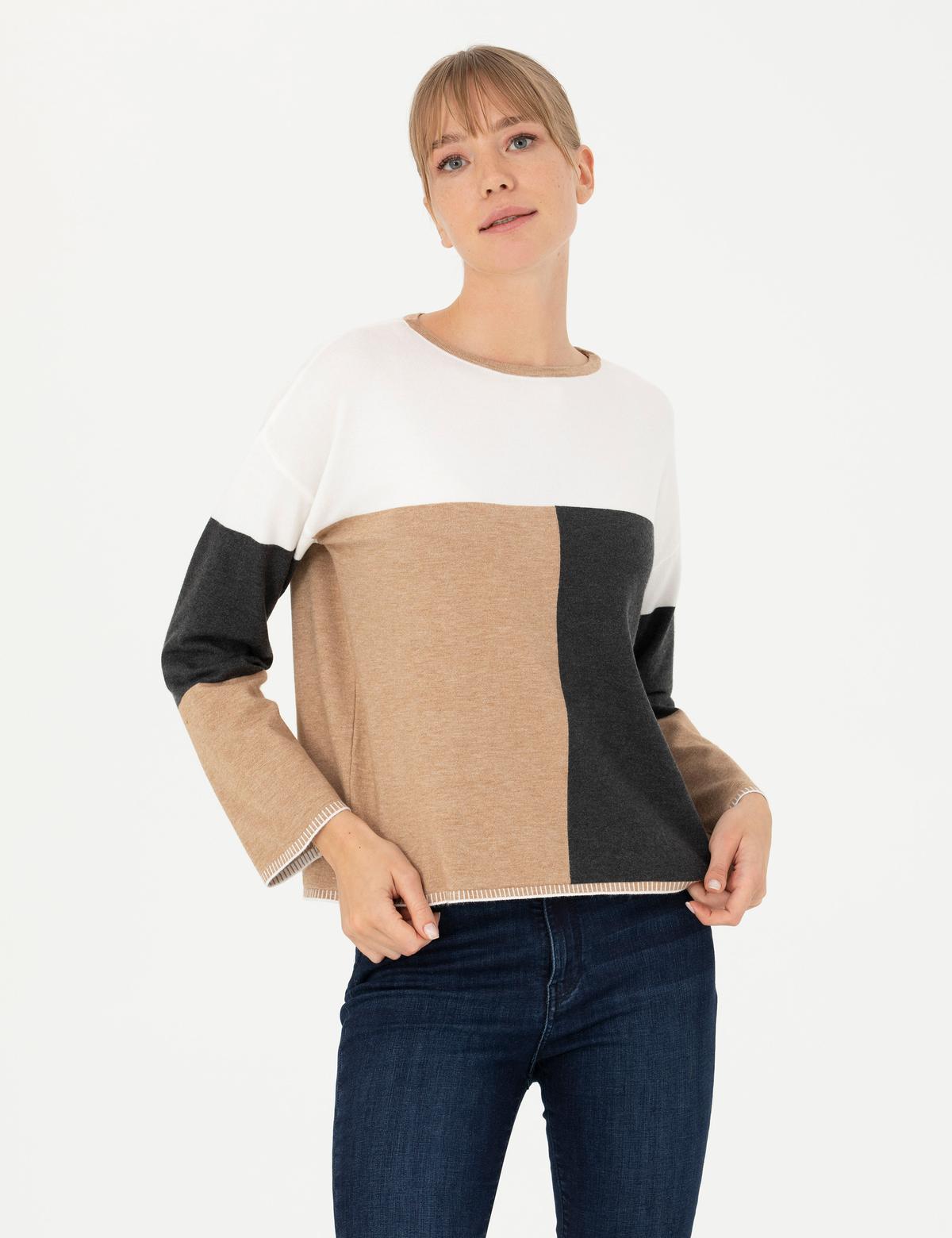 Çok Renkli Oversize Bisiklet Yaka Kazak