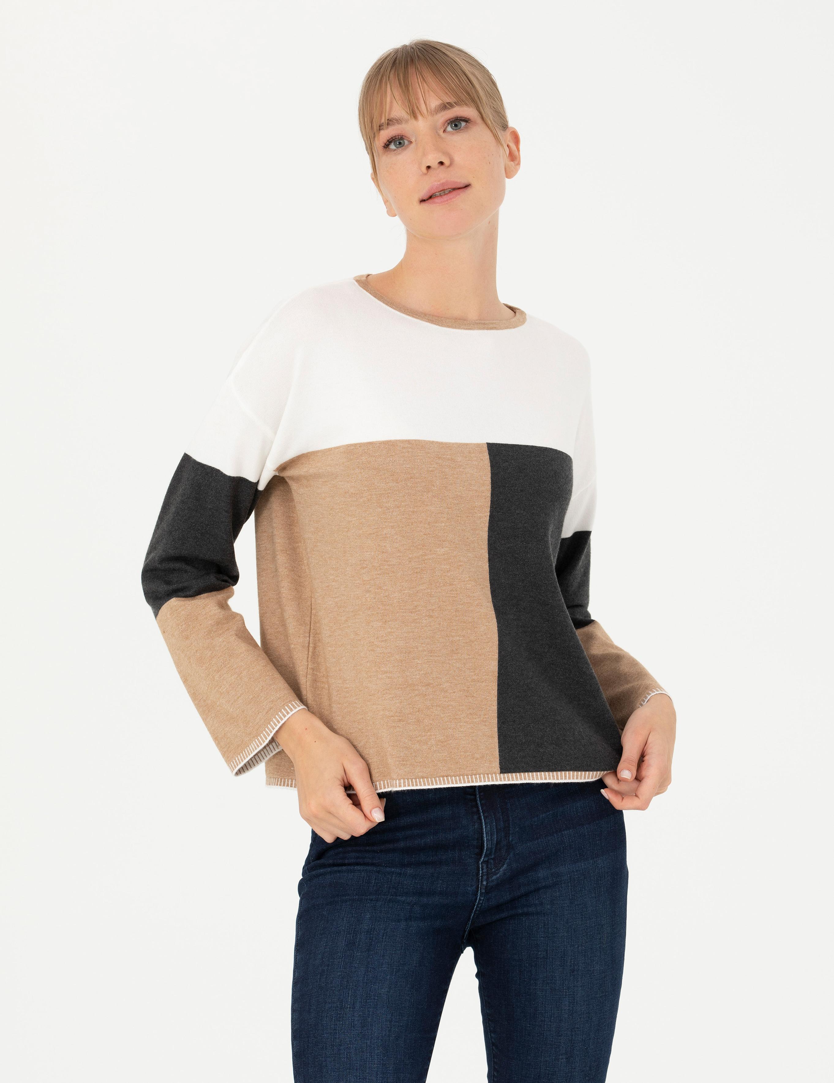 Çok Renkli Oversize Bisiklet Yaka Kazak