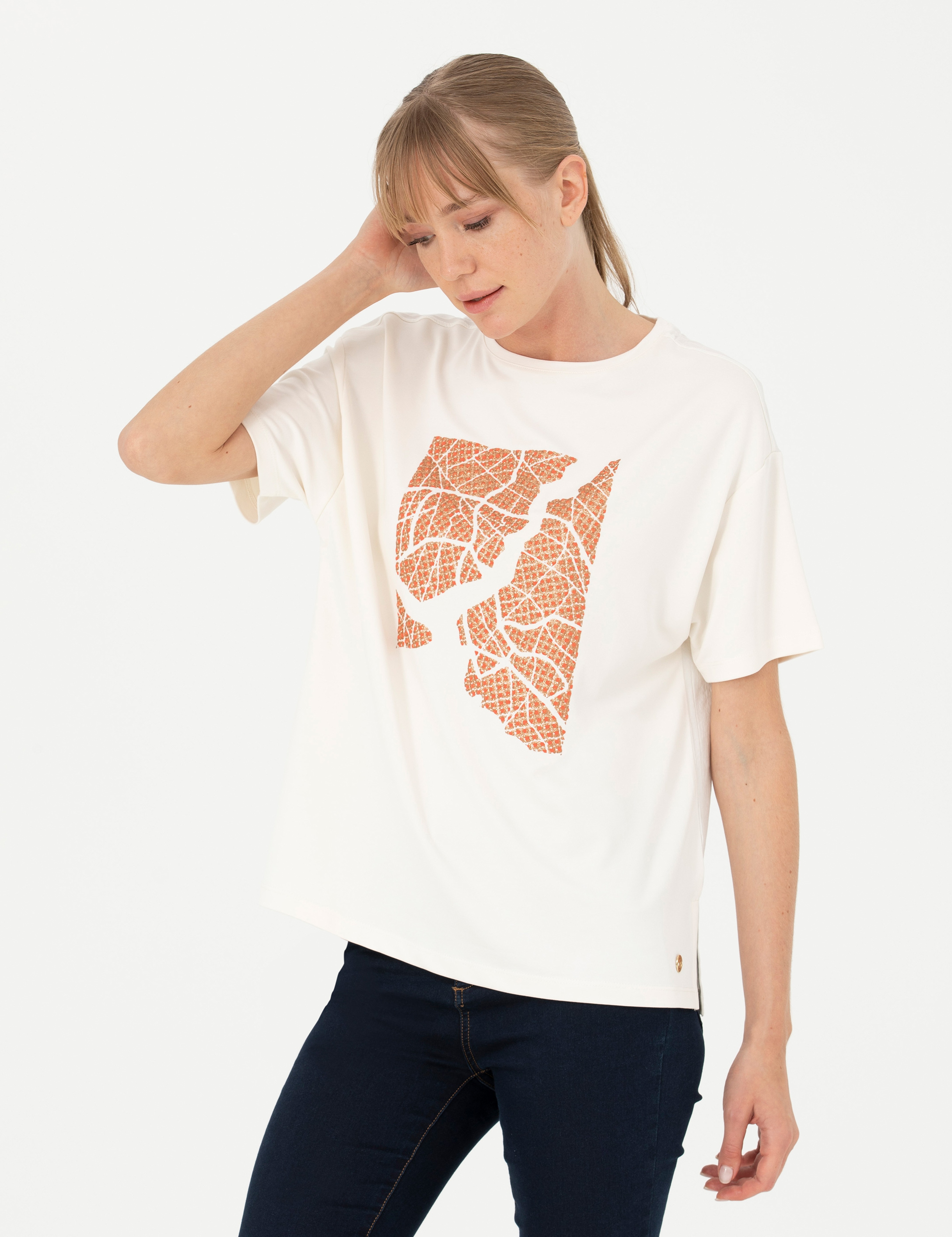 Krem Comfort Fit Tişört - Image 3