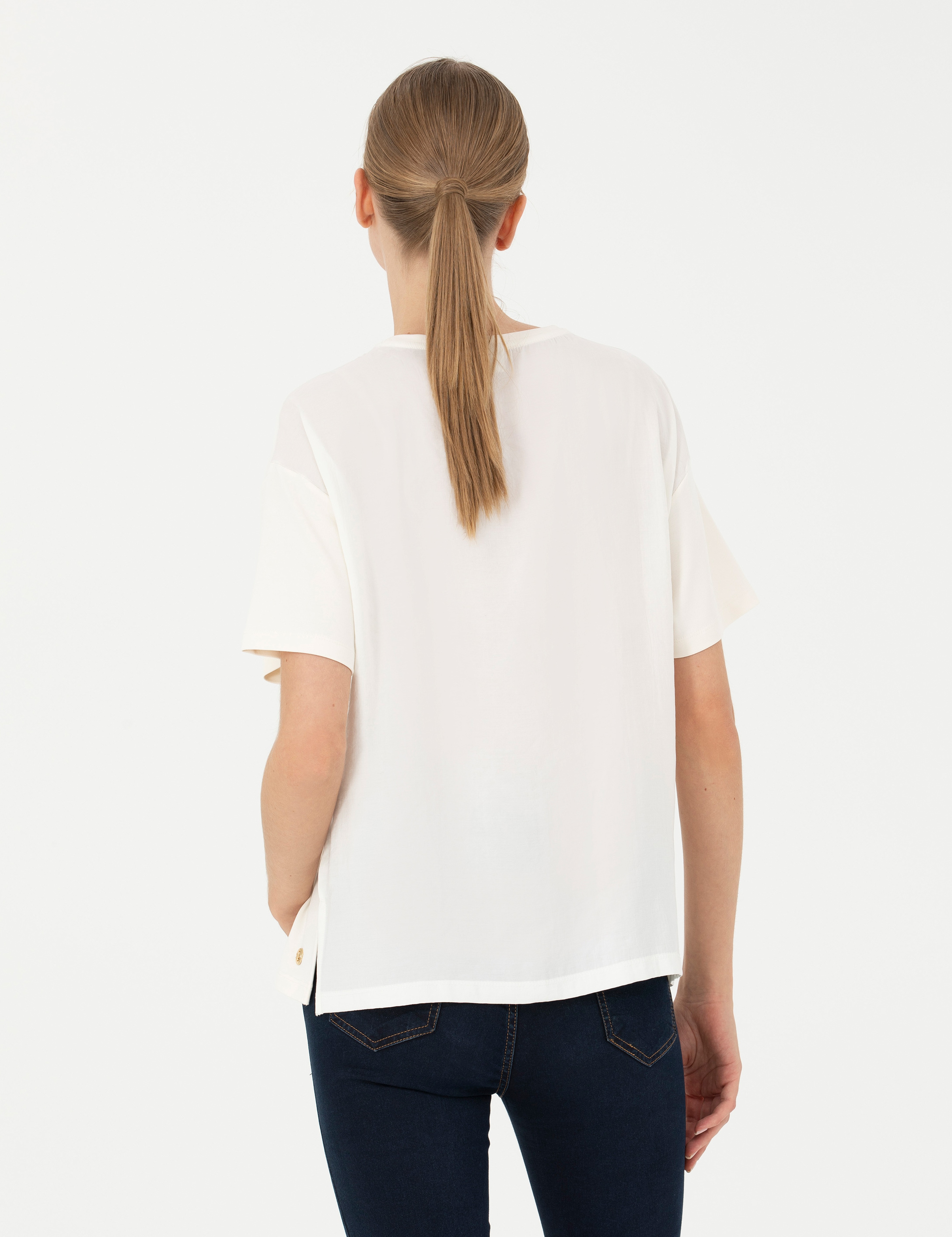 Krem Comfort Fit Tişört - Image 5