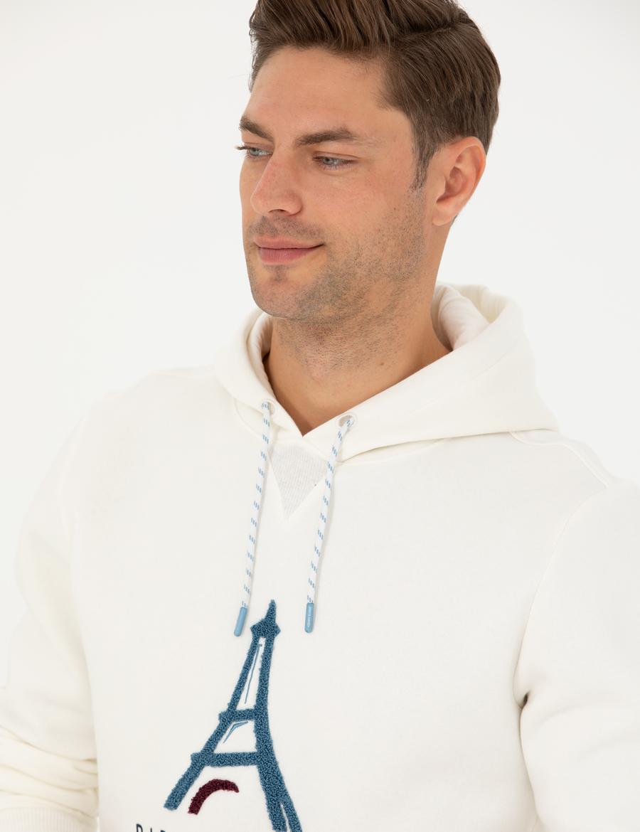 Ekru Regular Fit Kapüşonlu Sweatshirt