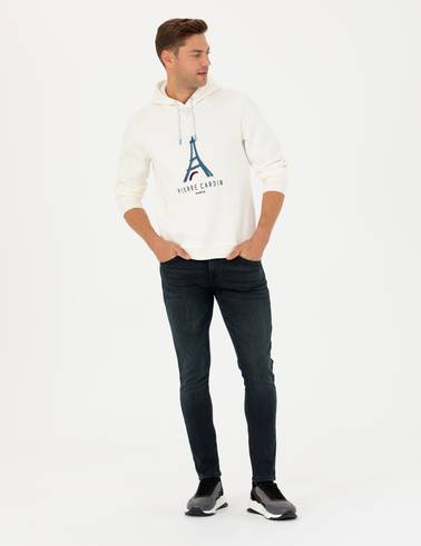 Ekru Regular Fit Kapüşonlu Sweatshirt
