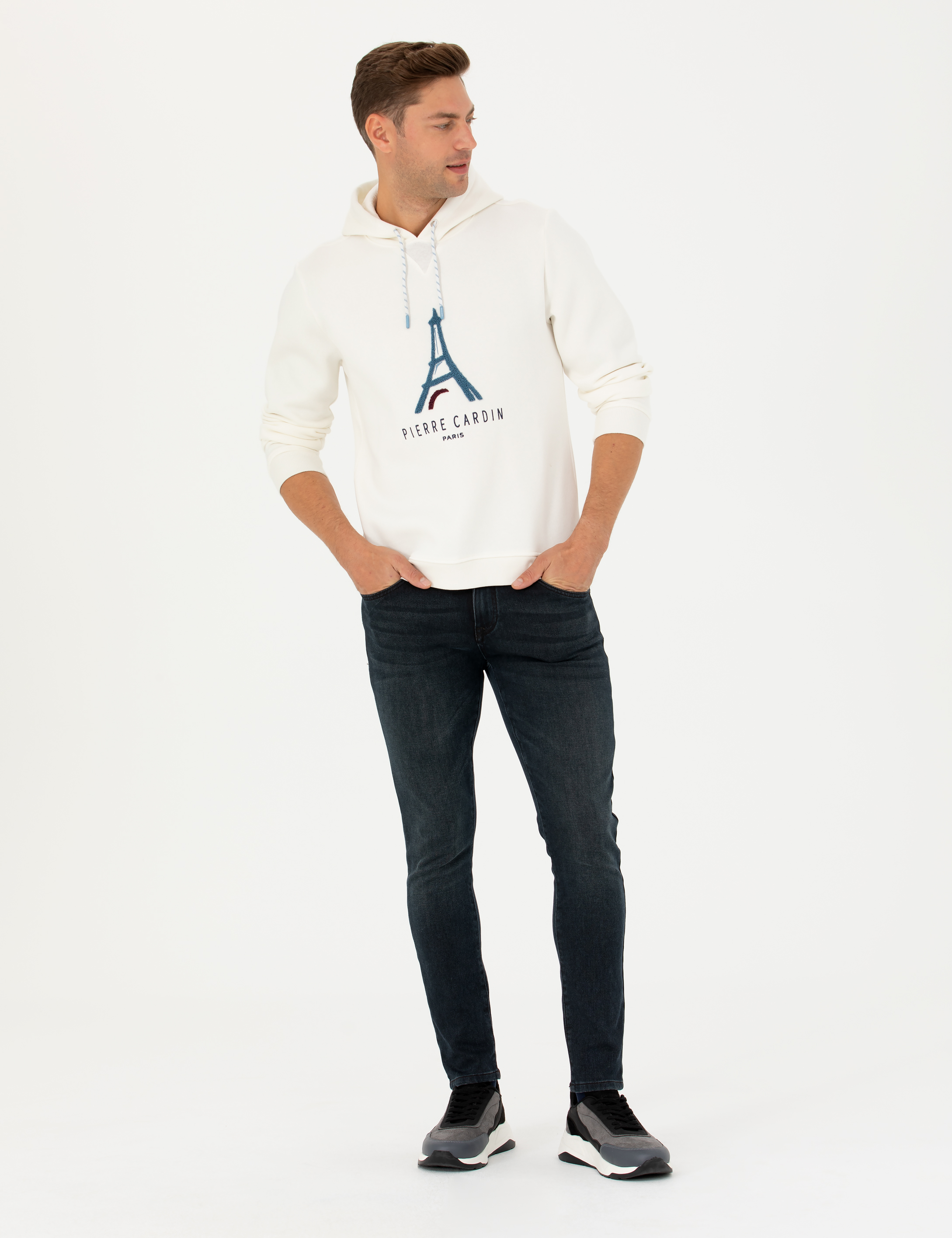Ekru Regular Fit Kapüşonlu Sweatshirt - Image 5