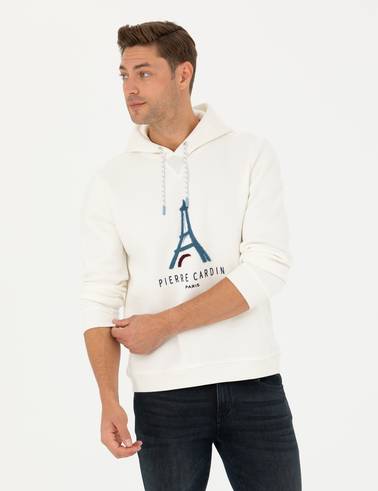Ekru Regular Fit Kapüşonlu Sweatshirt