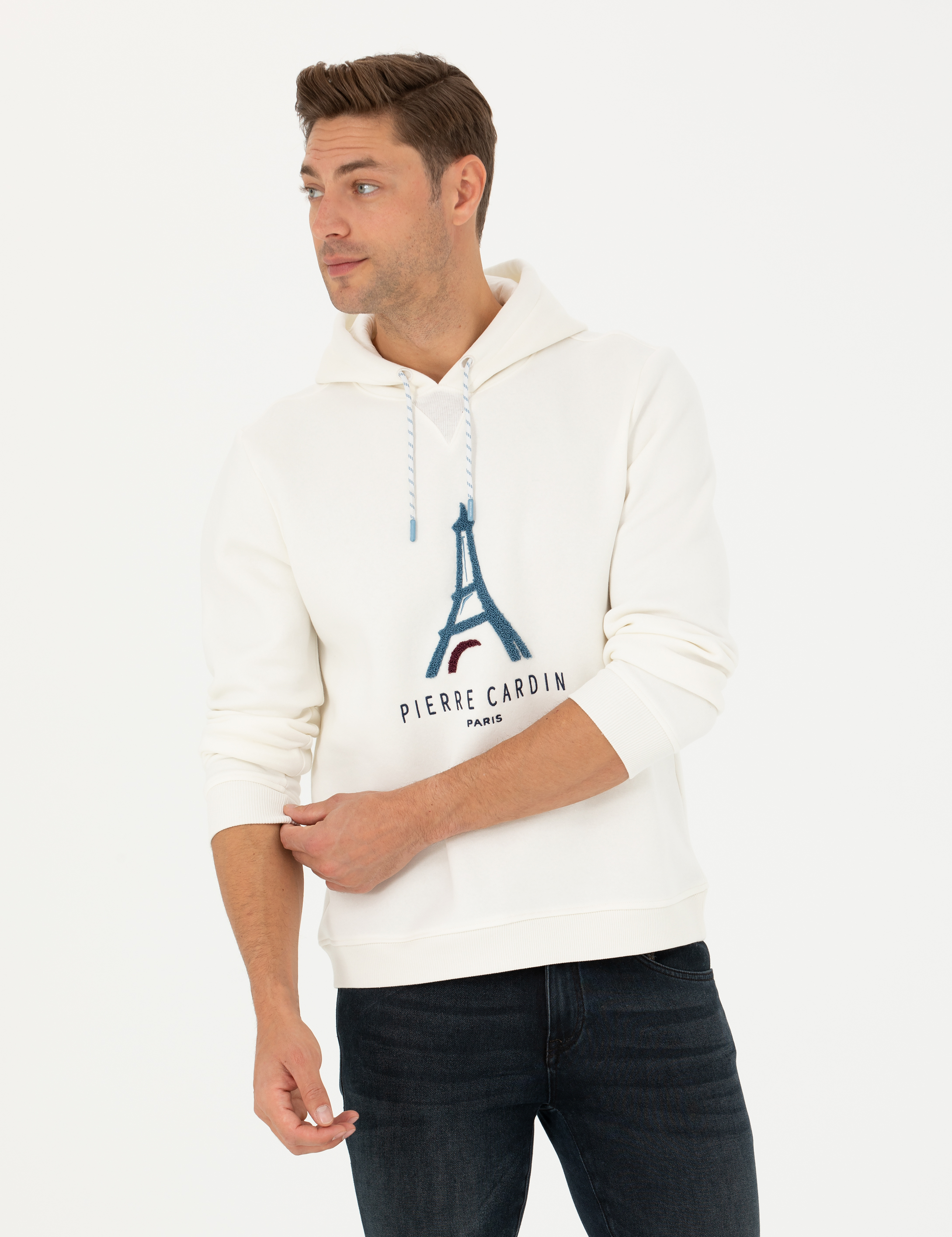 Ekru Regular Fit Kapüşonlu Sweatshirt