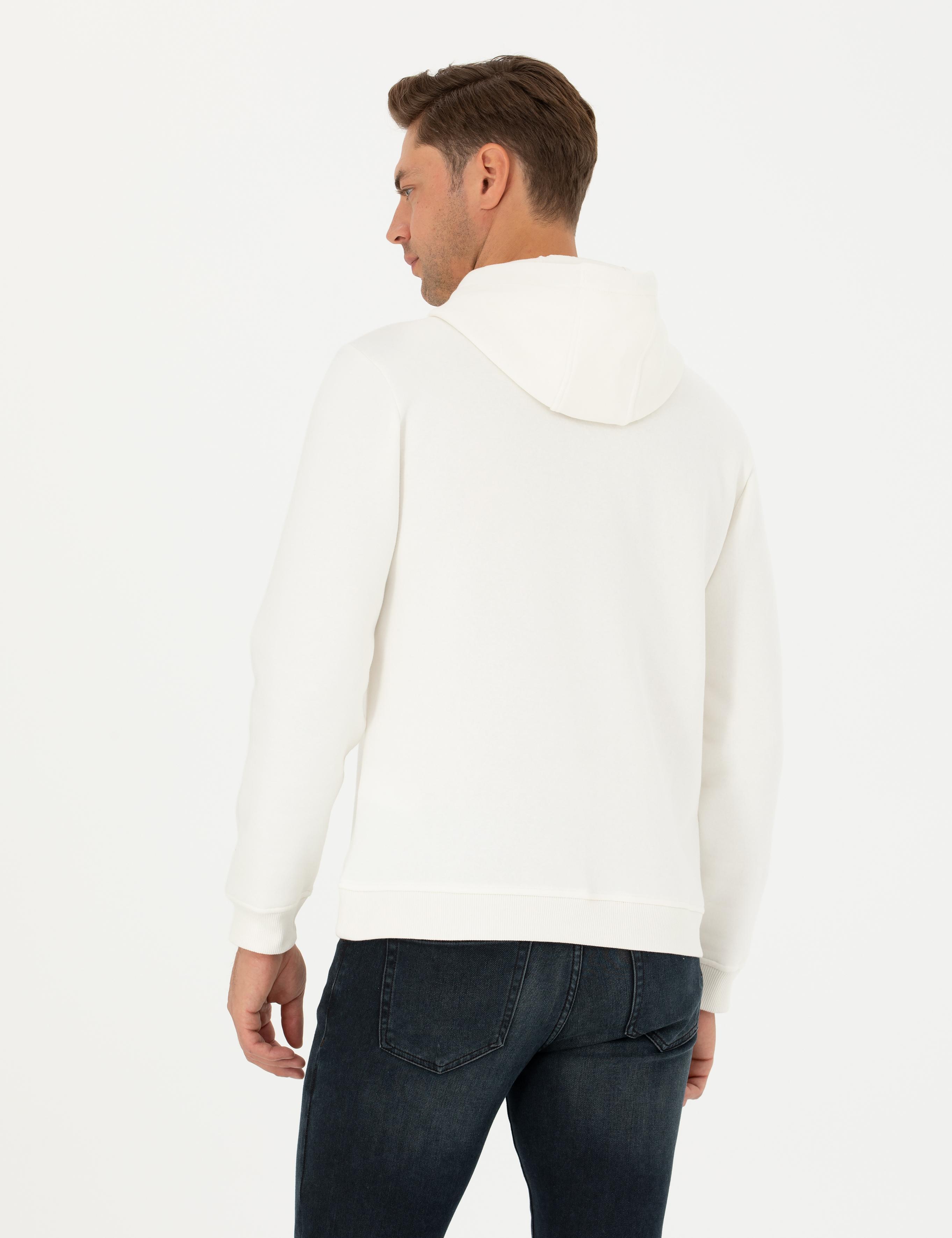 Ekru Regular Fit Kapüşonlu Sweatshirt