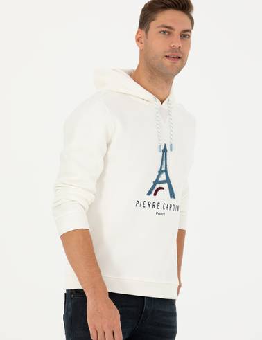 Ekru Regular Fit Kapüşonlu Sweatshirt