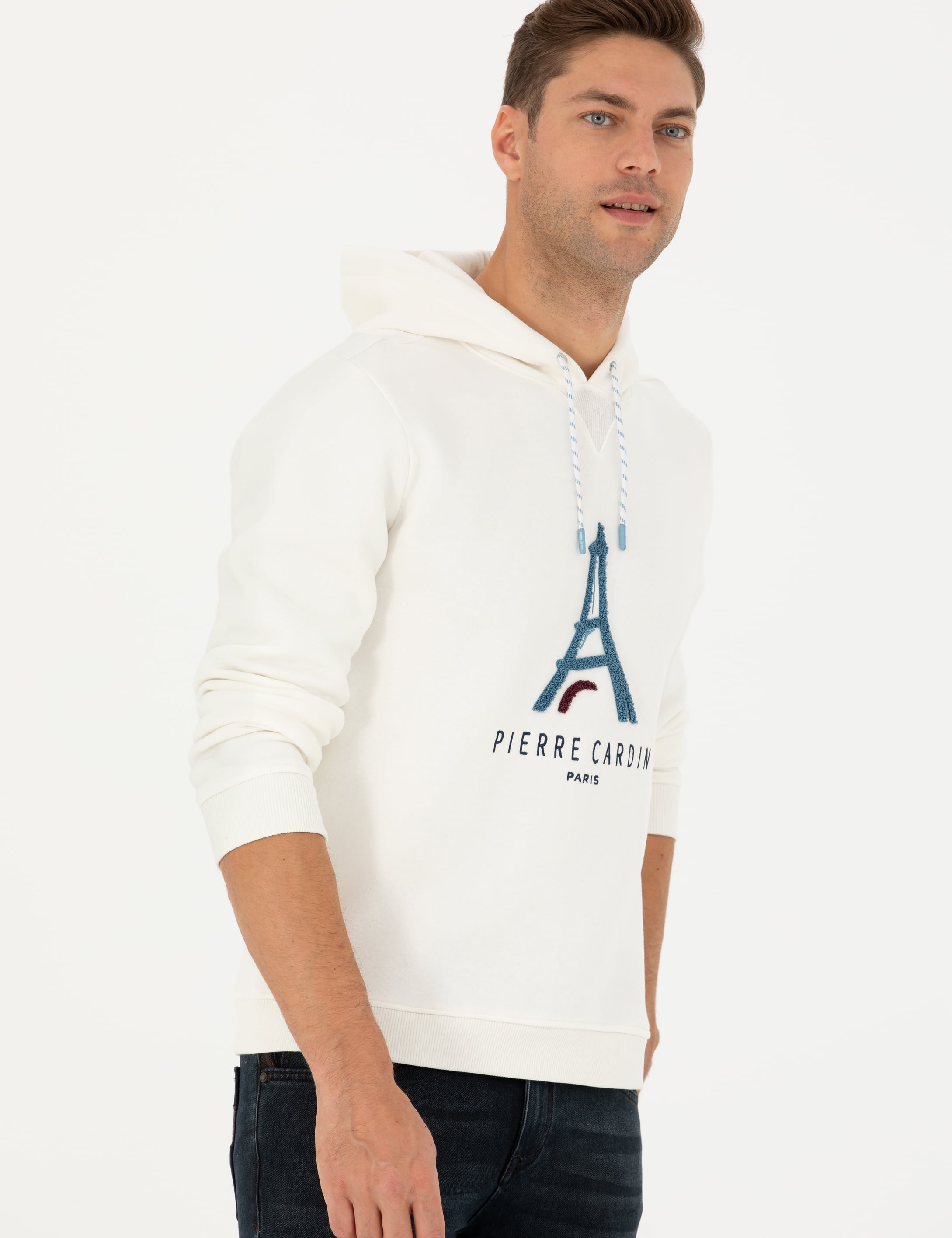 Ekru Regular Fit Kapüşonlu Sweatshirt