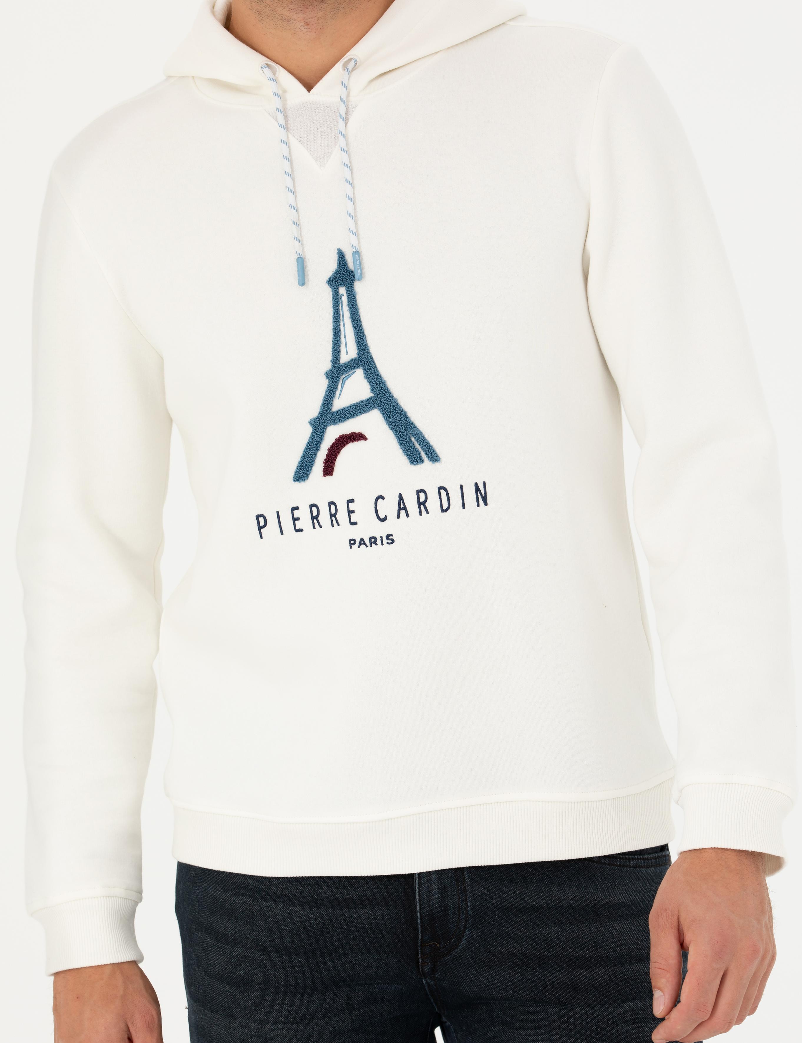 Ekru Regular Fit Kapüşonlu Sweatshirt