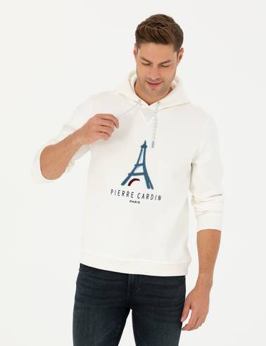 Ekru Regular Fit Kapüşonlu Sweatshirt
