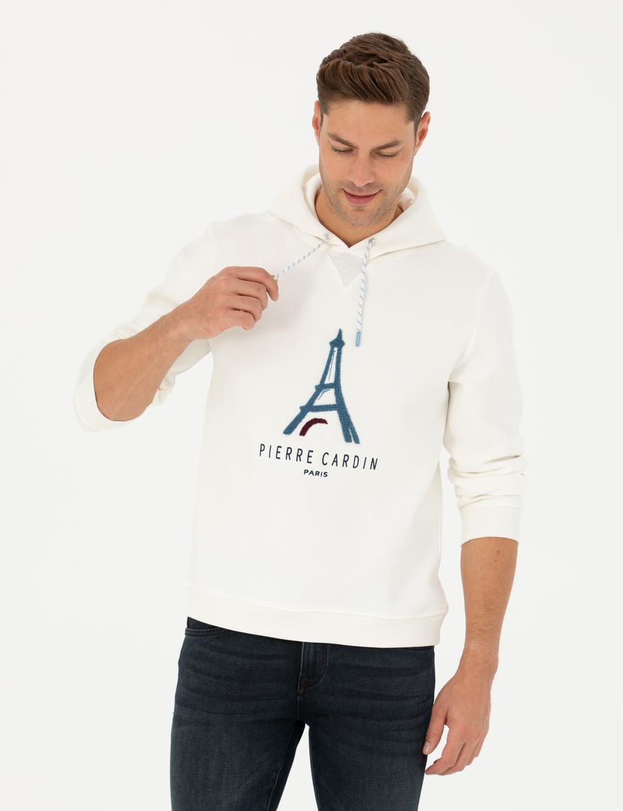 Ekru Regular Fit Kapüşonlu Sweatshirt