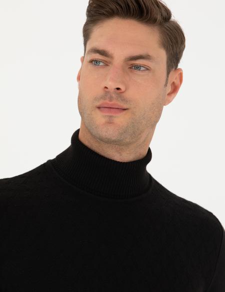 Siyah Slim Fit Balıkçı Yaka Triko Kazak - 50278094011