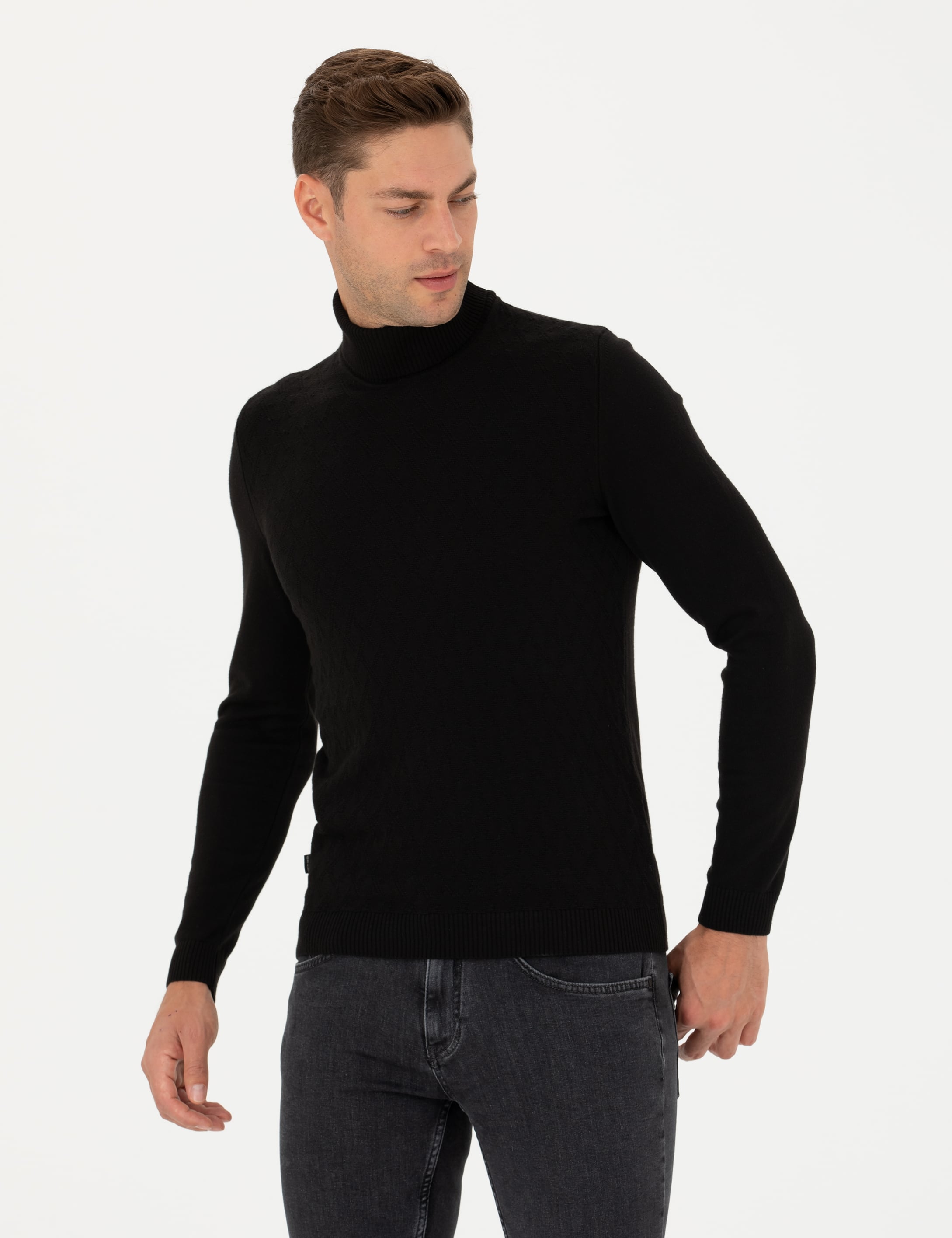 Pierre Cardin Siyah Slim Fit Balıkçı Yaka Triko Kazak görsel 4