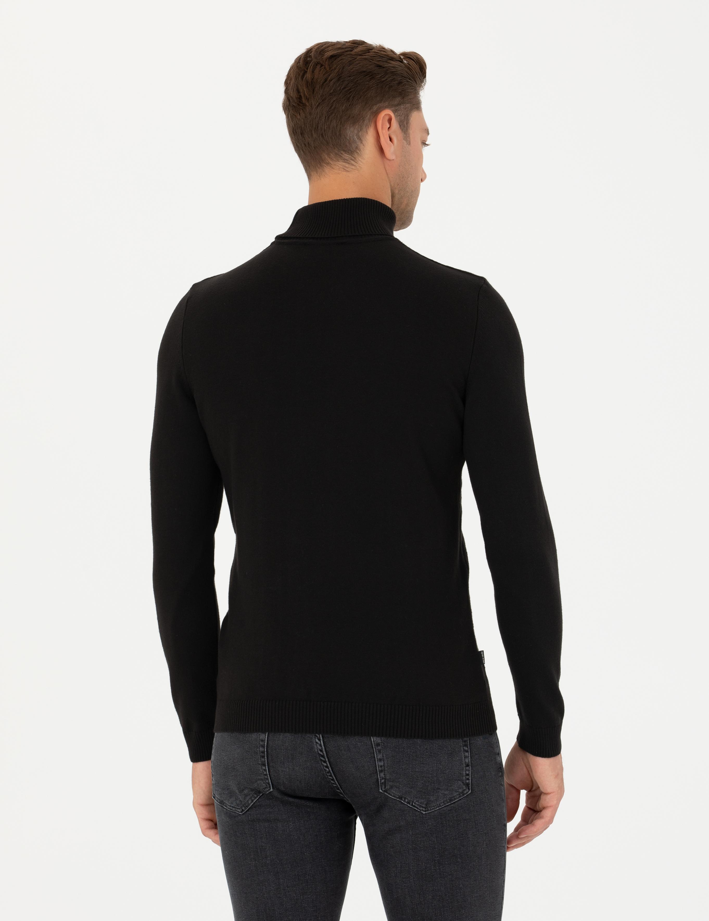 Siyah Slim Fit Balıkçı Yaka Triko Kazak