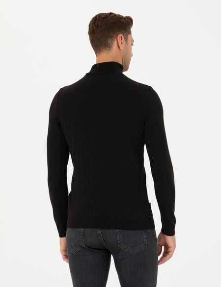 Siyah Slim Fit Balıkçı Yaka Triko Kazak - 50278094011