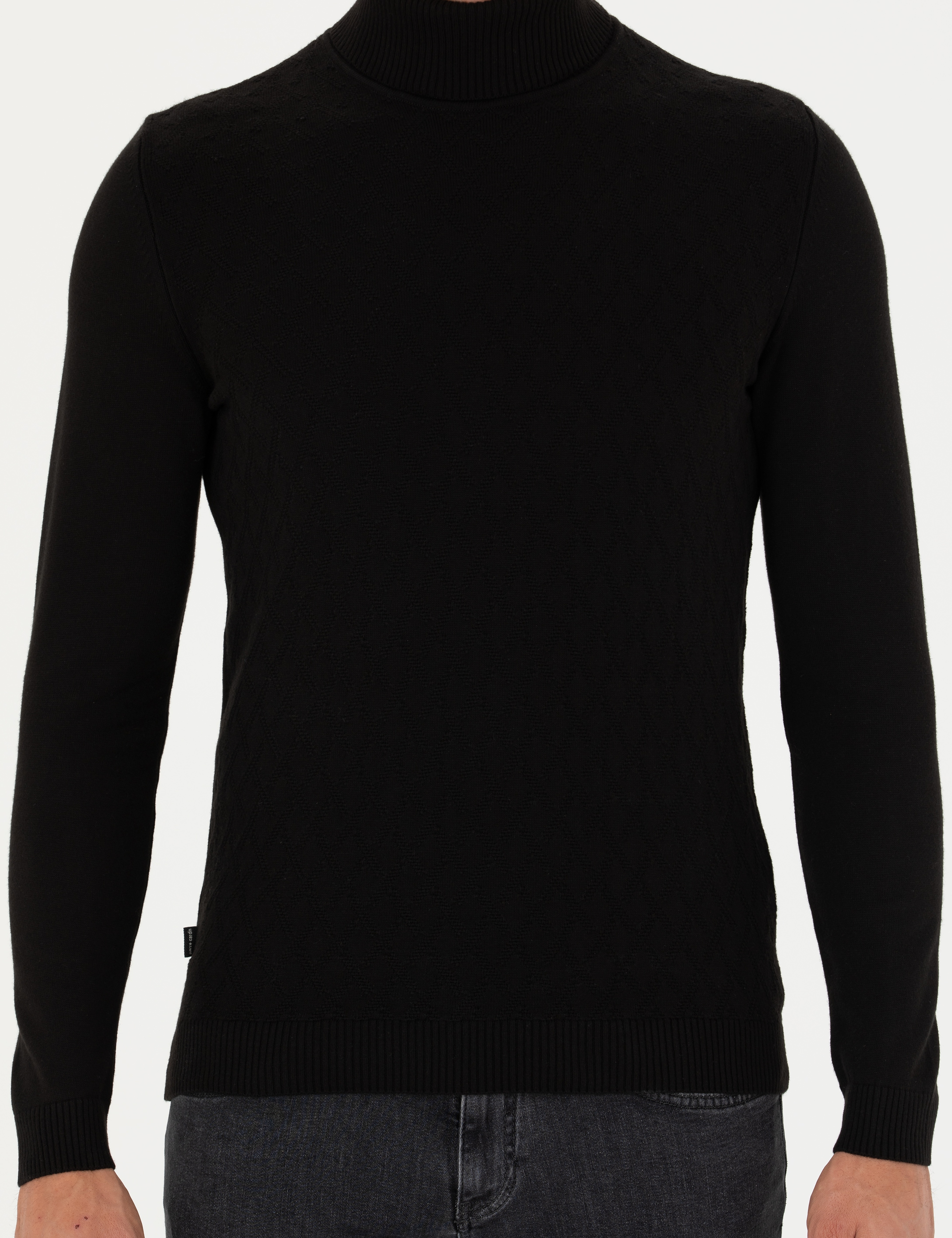 Siyah Slim Fit Balıkçı Yaka Triko Kazak - Image 7