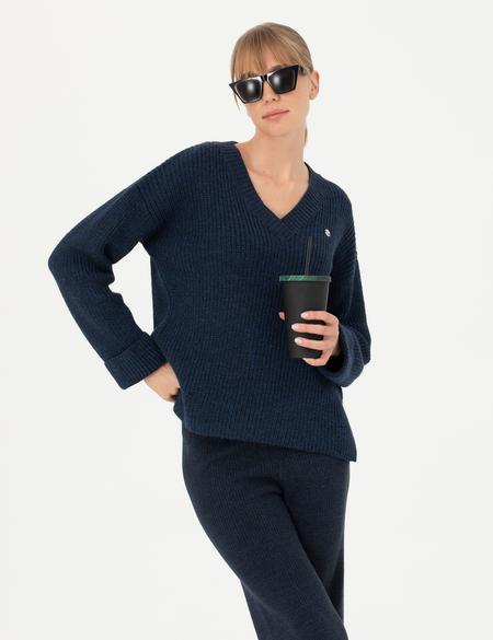 Lacivert Oversize V Yaka Kazak - 50276257010