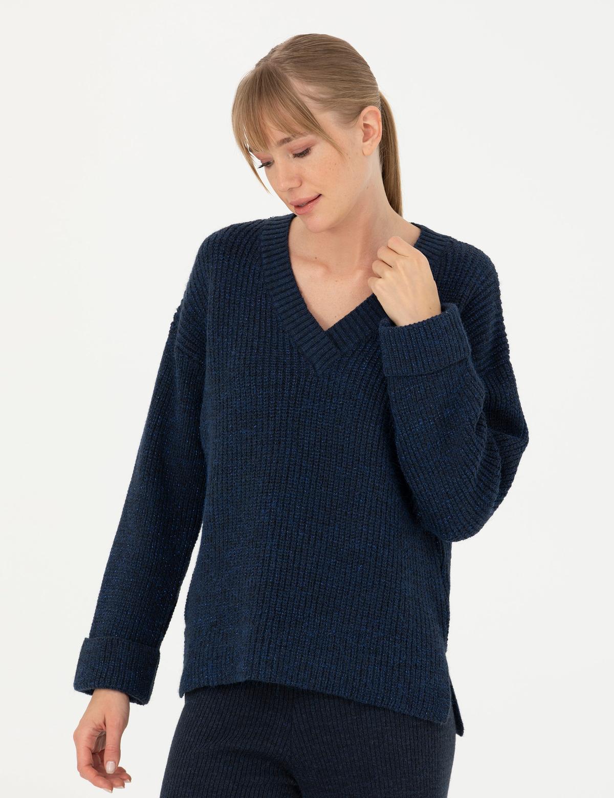 Lacivert Oversize V Yaka Kazak - 50276257010