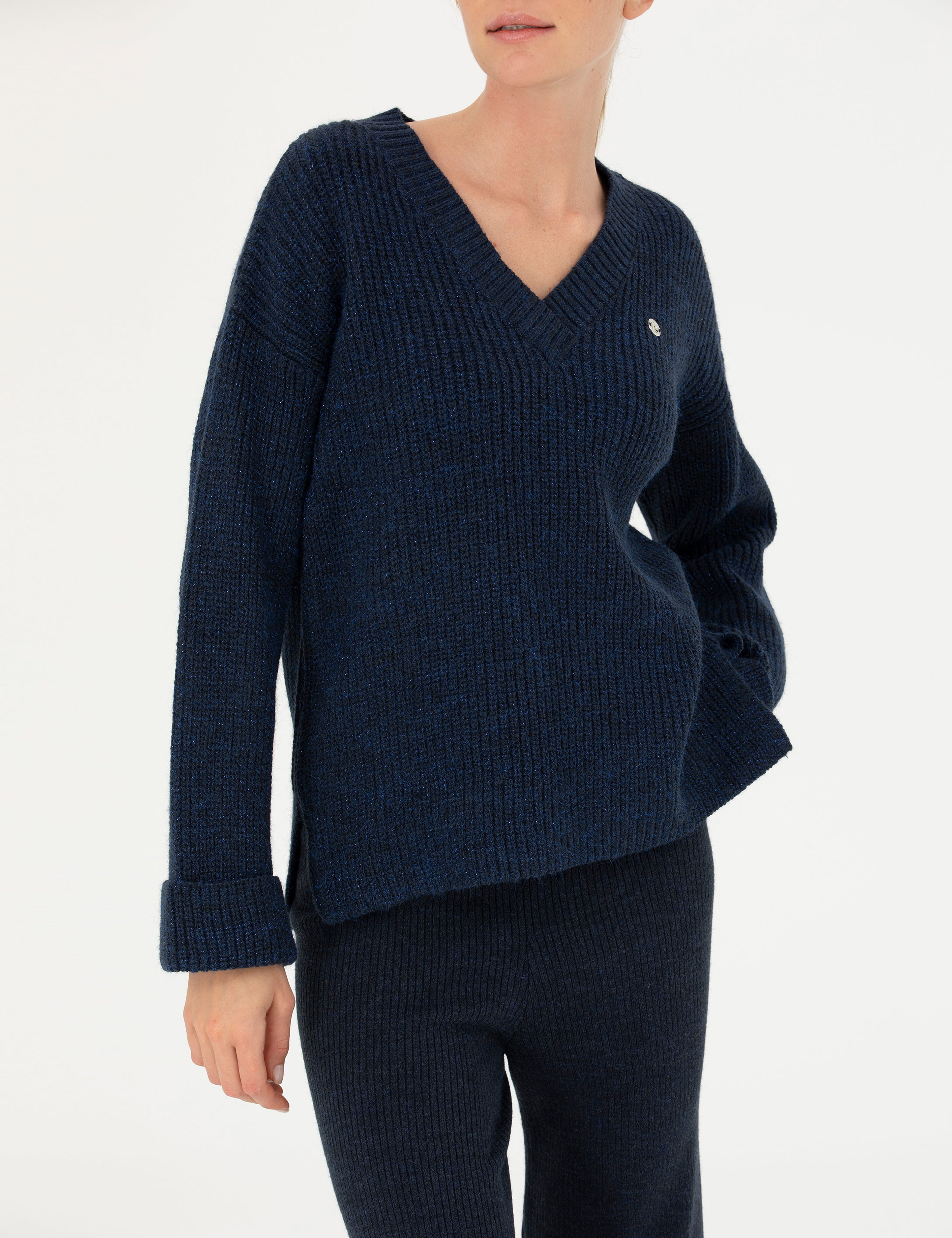 Lacivert Oversize V Yaka Kazak - Image 6