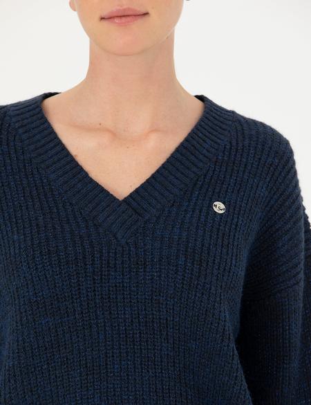 Lacivert Oversize V Yaka Kazak - 50276257010