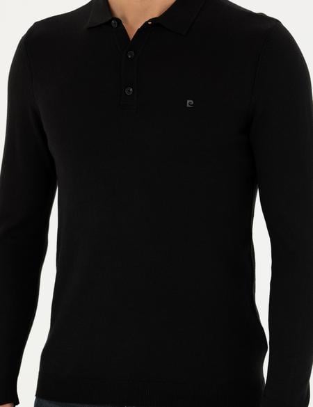 Siyah Slim Fit Polo Yaka Basic Triko Kazak - 50276350019
