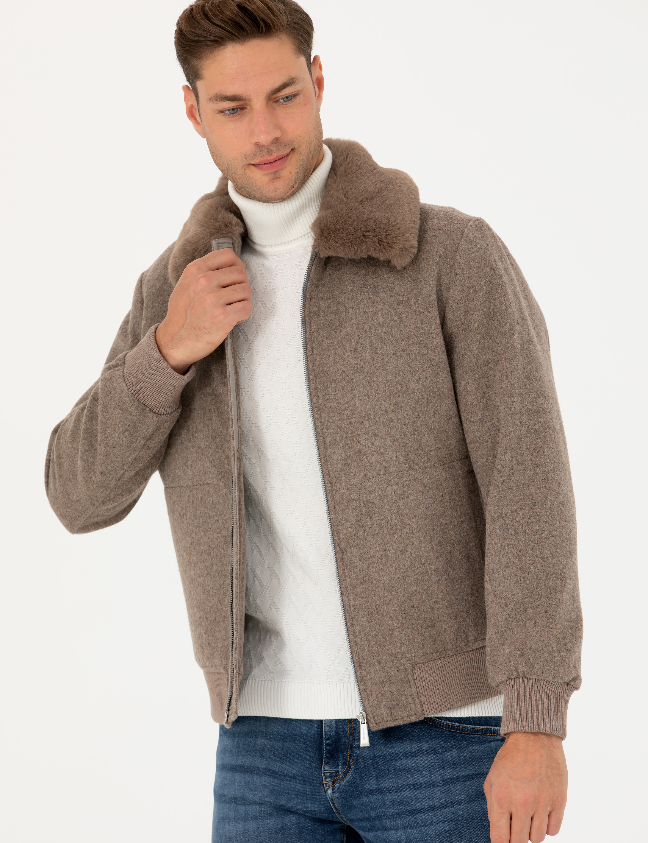 Pierre Cardin Bej Kaşe Mont görsel 4