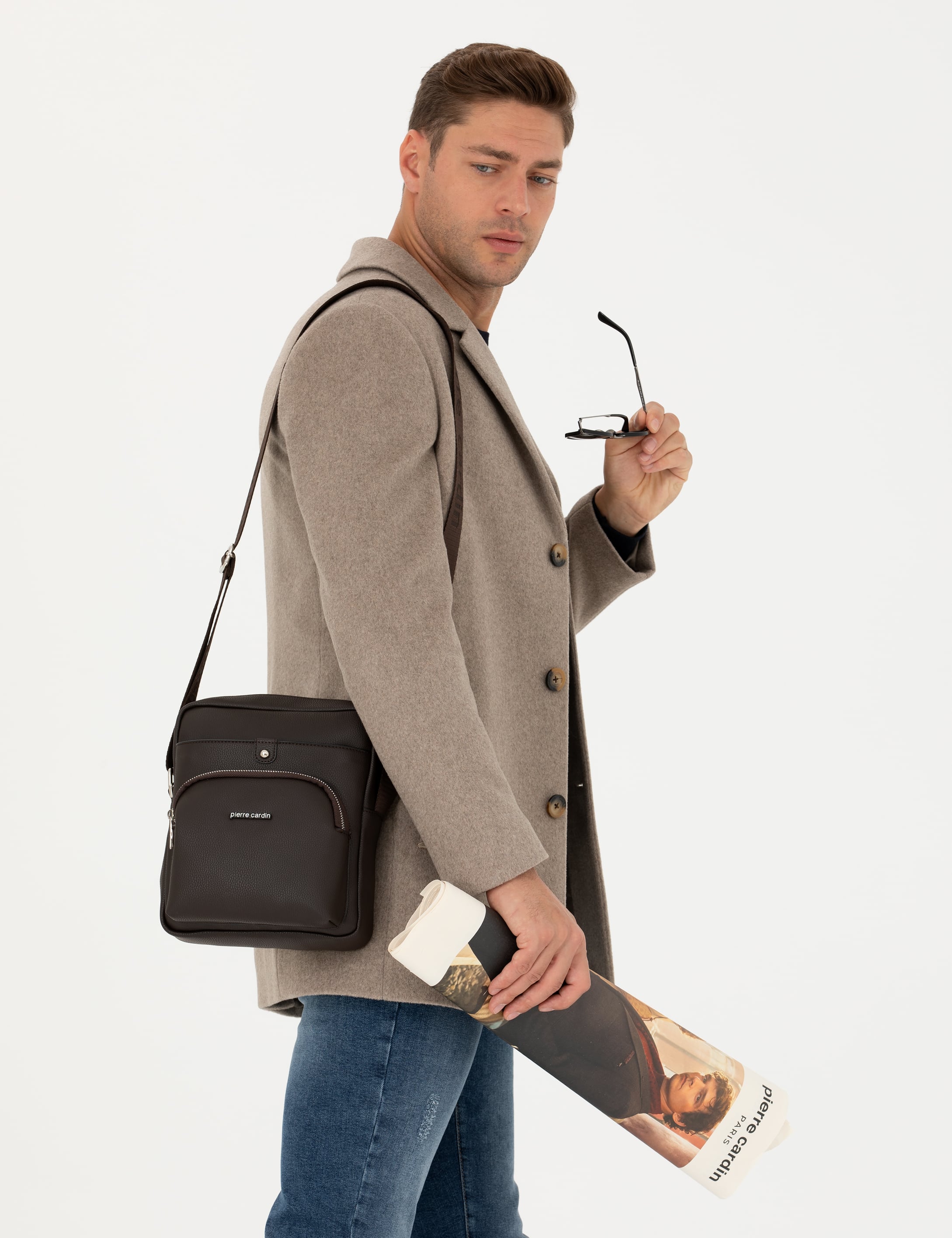 Bej Yün Karışımlı Slim Fit Kaşe Kaban