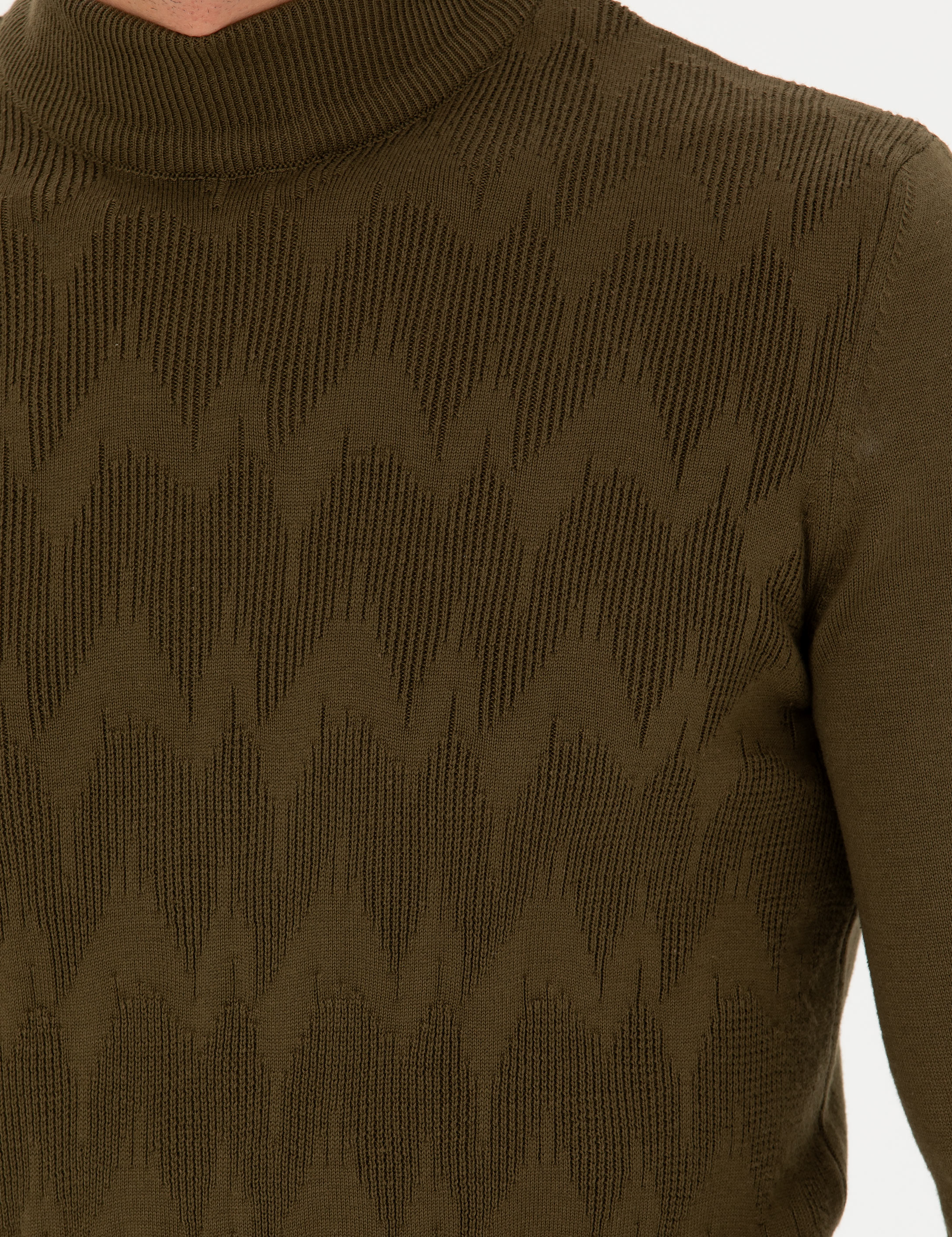 Pierre Cardin Haki Slim Fit Yarım Balıkçı Yaka Triko Kazak görsel 7