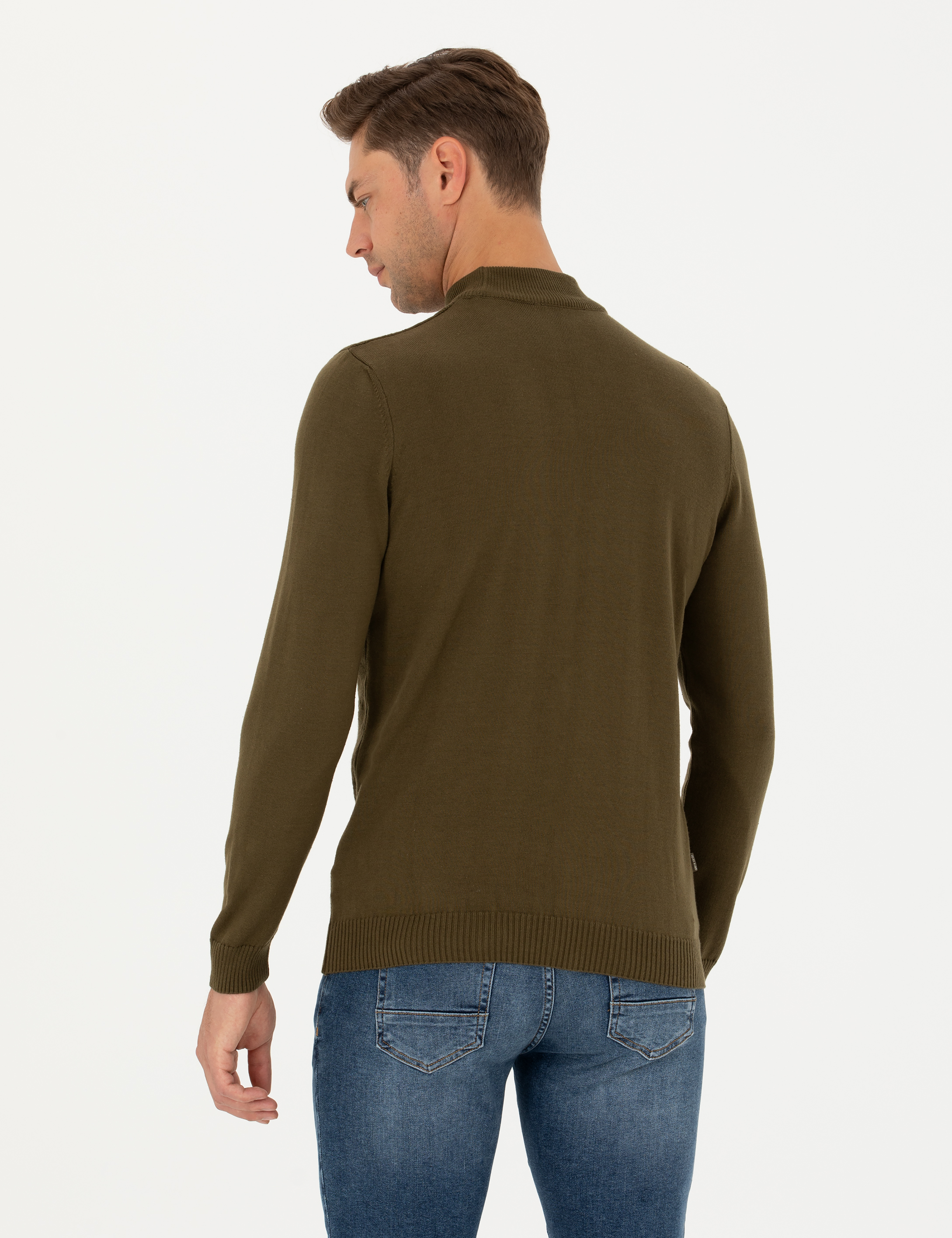 Pierre Cardin Haki Slim Fit Yarım Balıkçı Yaka Triko Kazak görsel 5