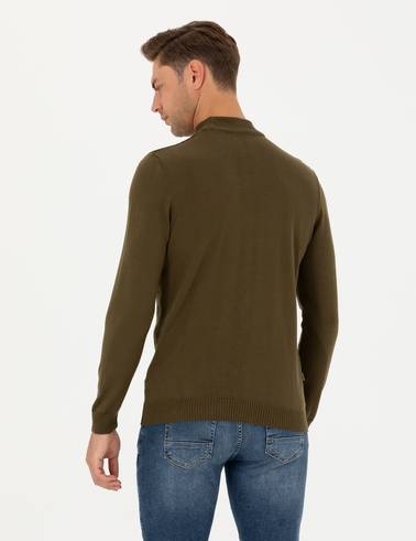 Haki Slim Fit Yarım Balıkçı Yaka Triko Kazak