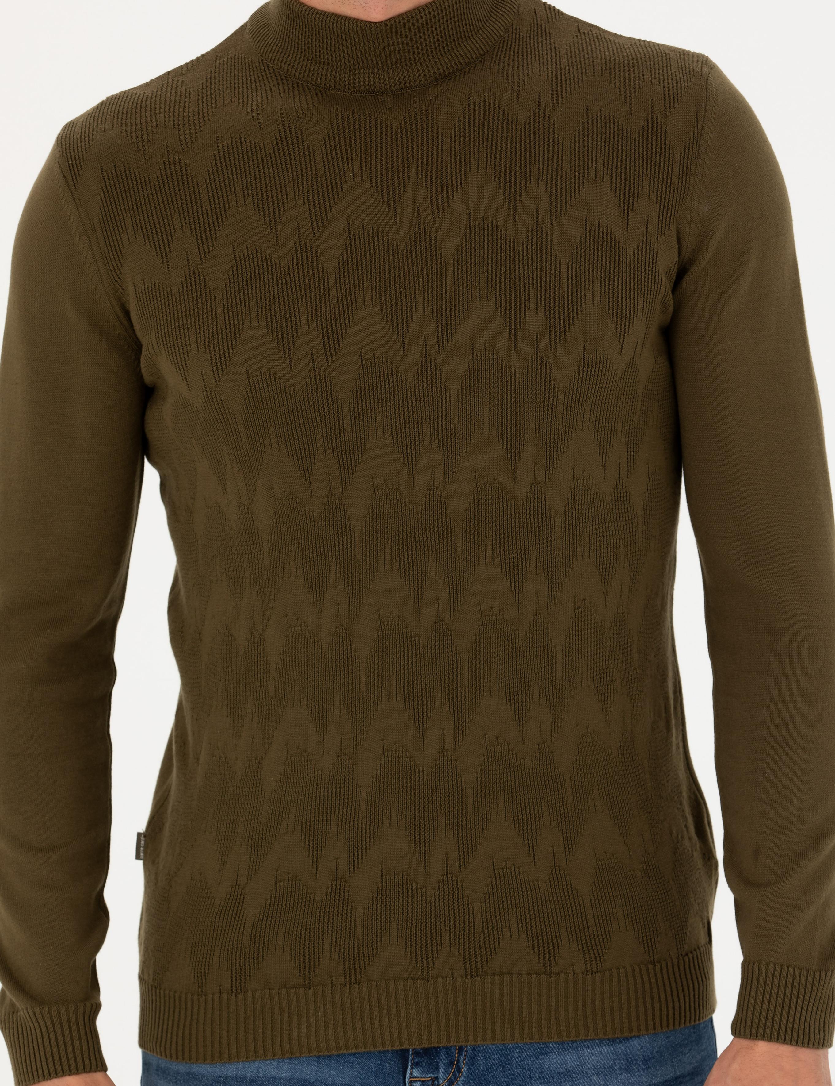 Haki Slim Fit Yarım Balıkçı Yaka Triko Kazak