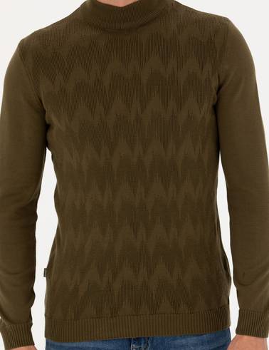 Haki Slim Fit Yarım Balıkçı Yaka Triko Kazak
