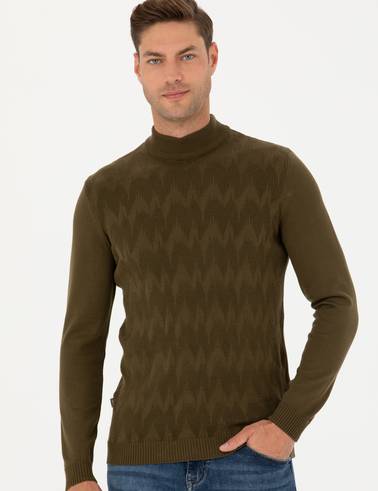 Haki Slim Fit Yarım Balıkçı Yaka Triko Kazak