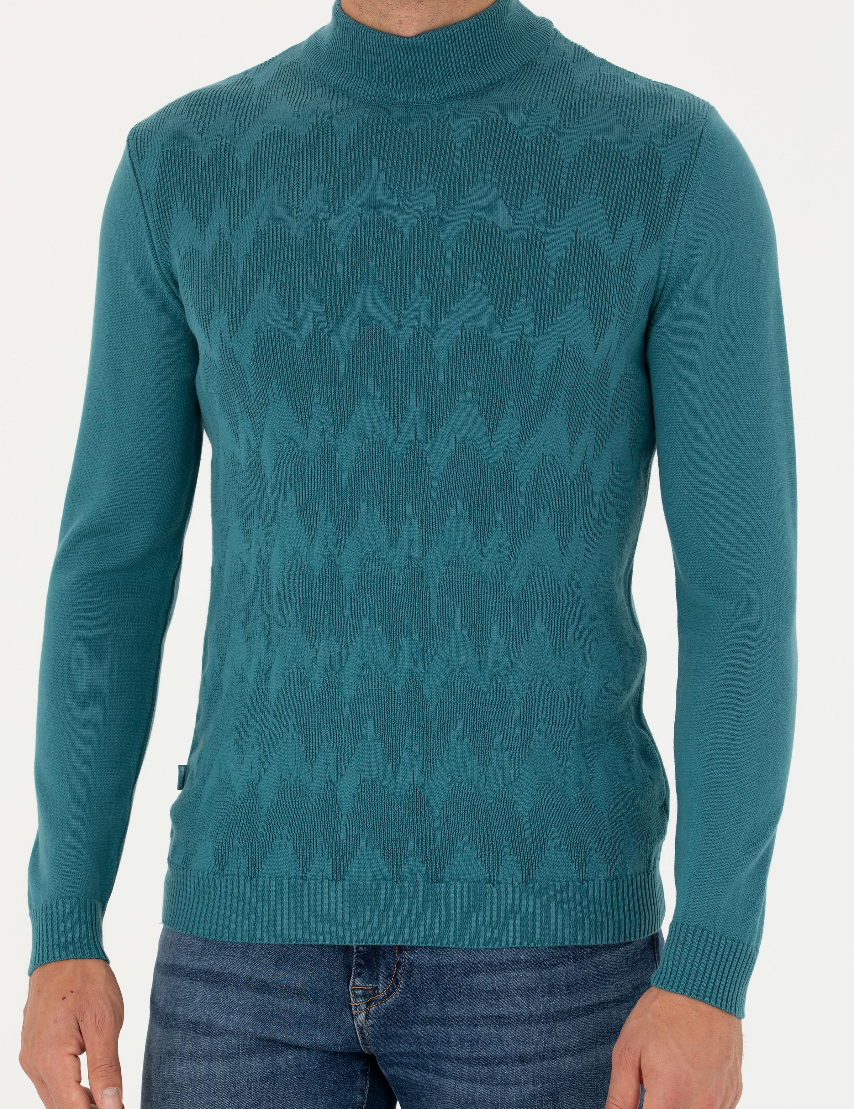 Mavi Slim Fit Yarım Balıkçı Yaka Triko Kazak