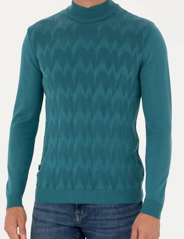 Mavi Slim Fit Yarım Balıkçı Yaka Triko Kazak