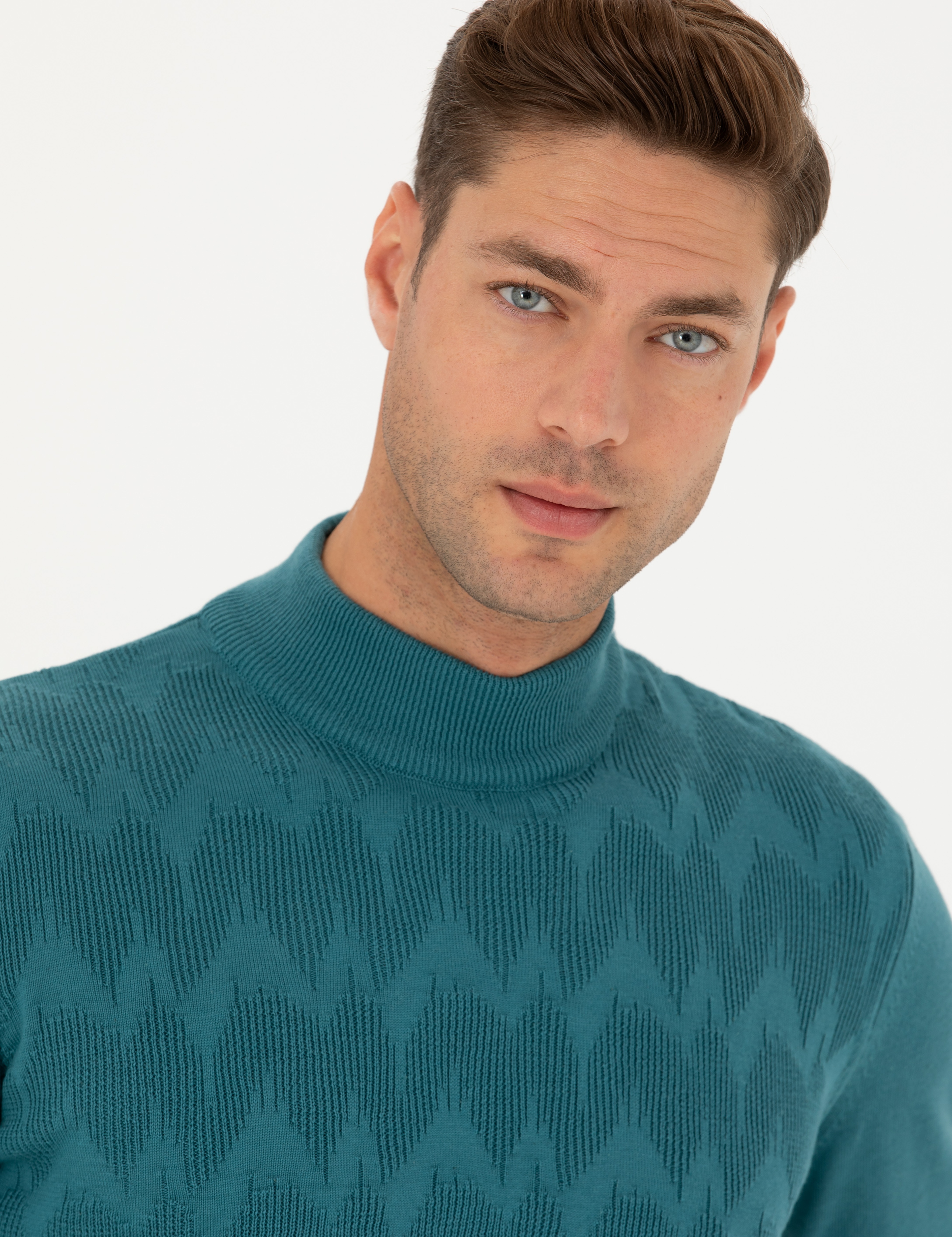 Mavi Slim Fit Yarım Balıkçı Yaka Triko Kazak - Image 2