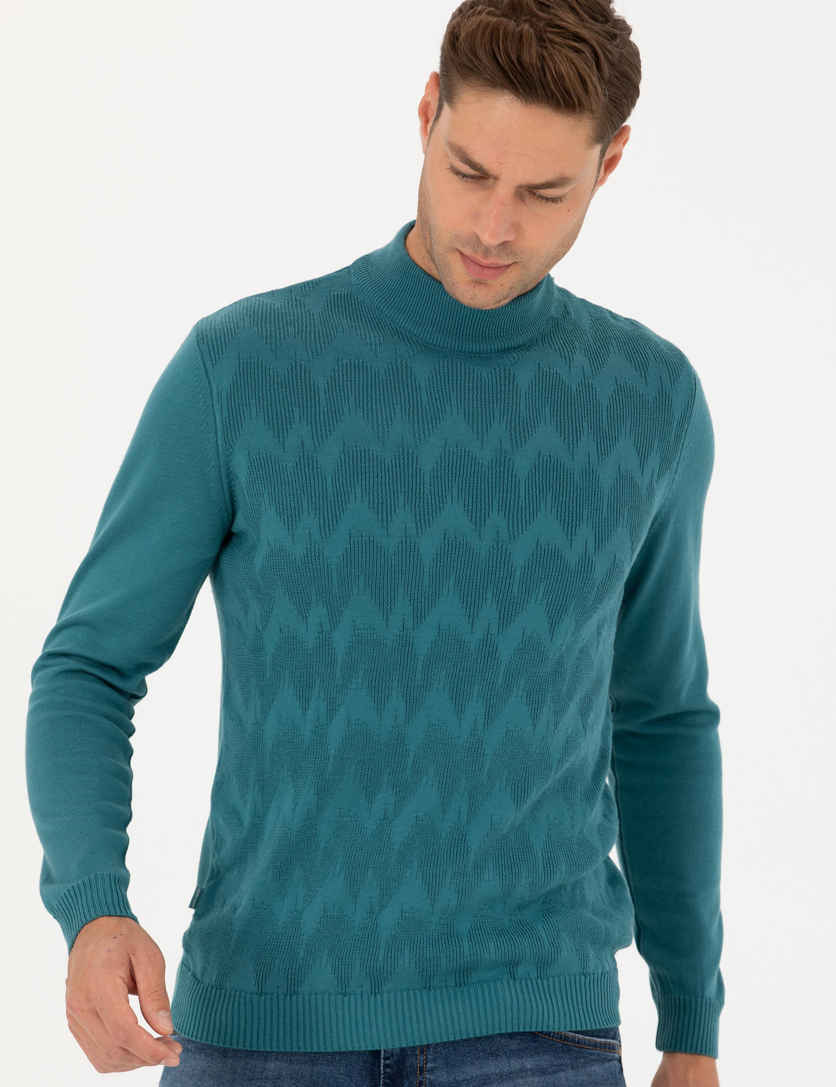 Mavi Slim Fit Yarım Balıkçı Yaka Triko Kazak