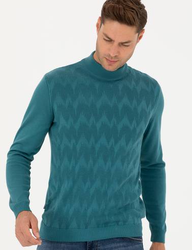 Mavi Slim Fit Yarım Balıkçı Yaka Triko Kazak