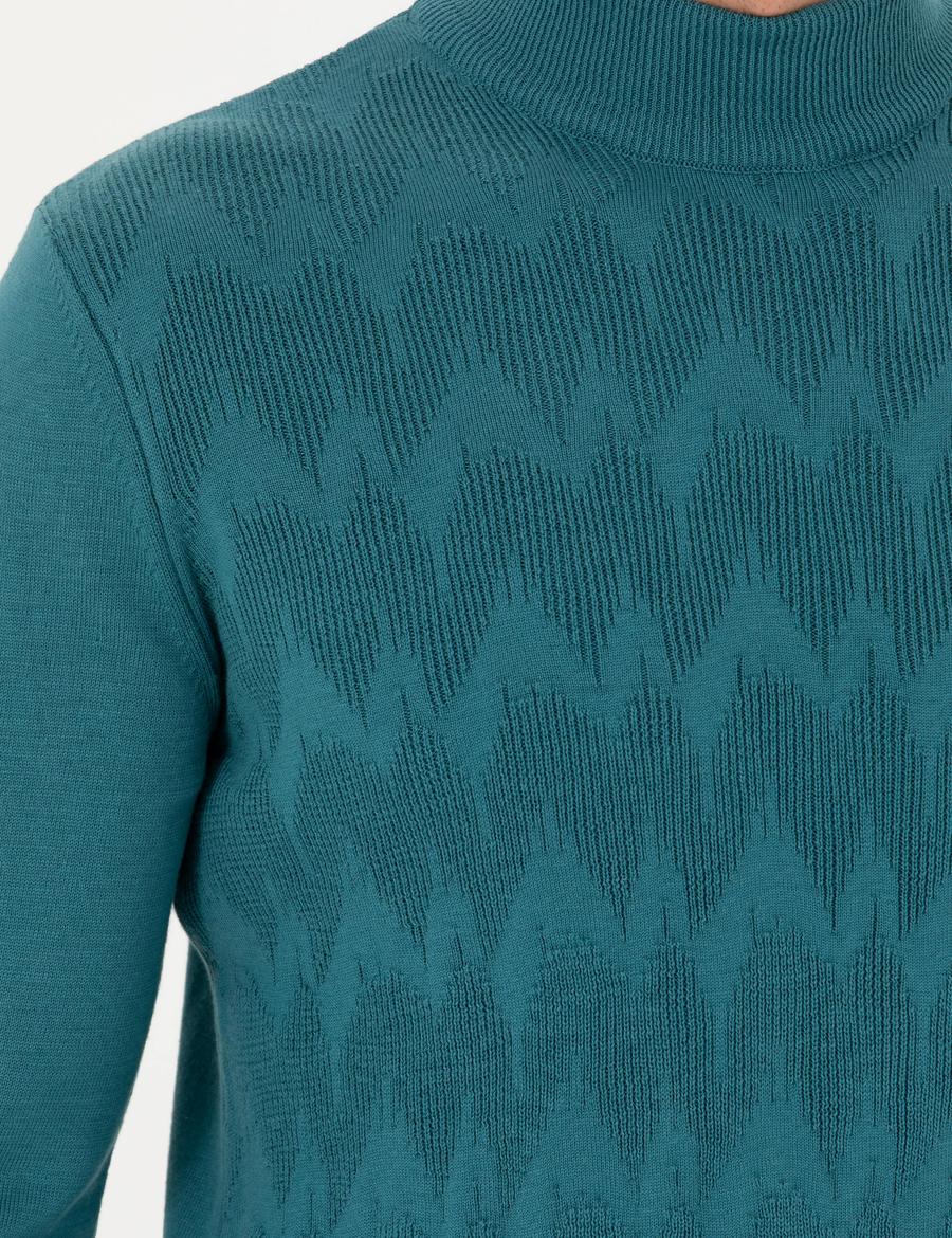 Mavi Slim Fit Yarım Balıkçı Yaka Triko Kazak